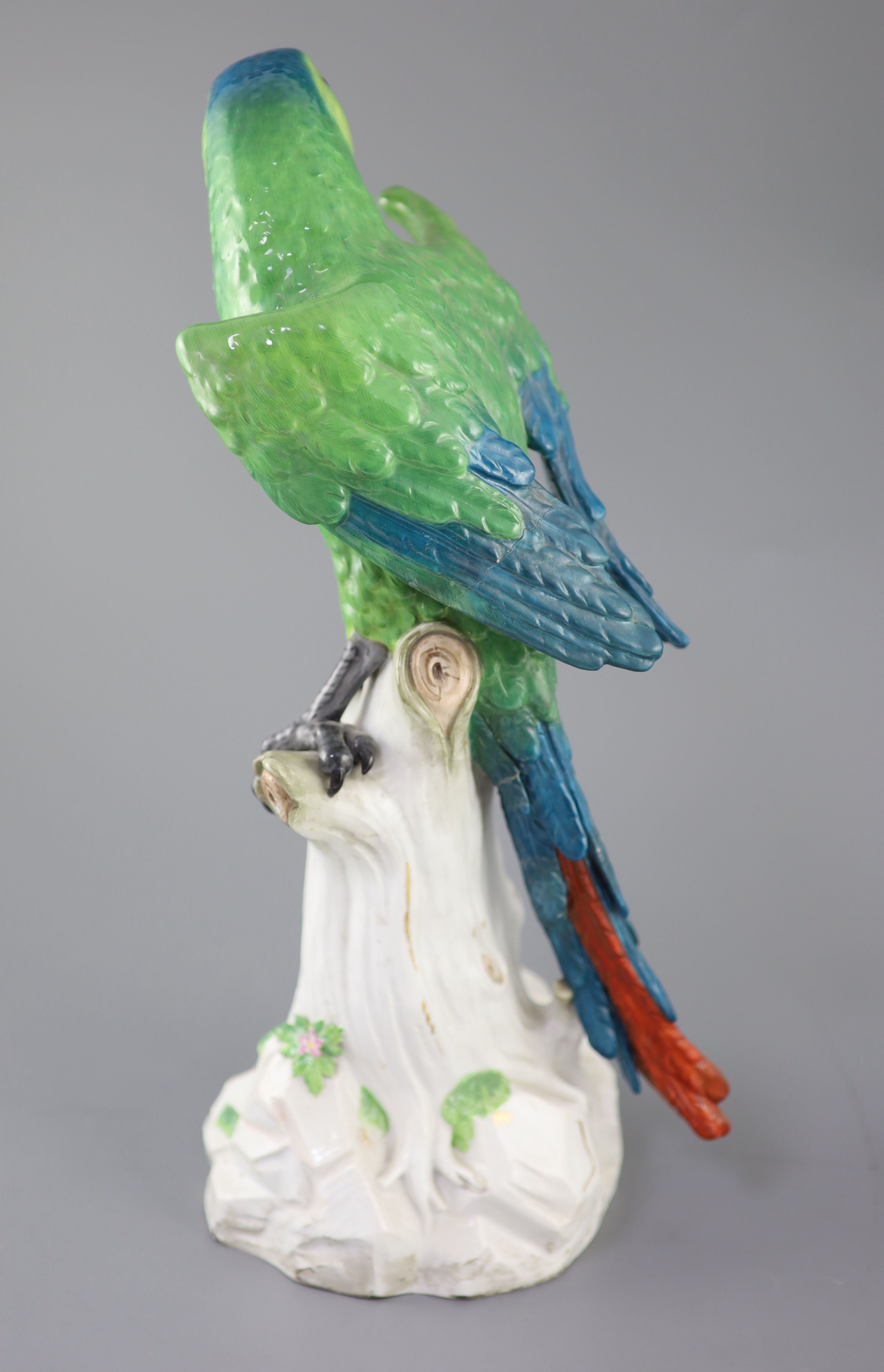 A large Meissen model of a colourful parrot, late 19th century, 41cm high